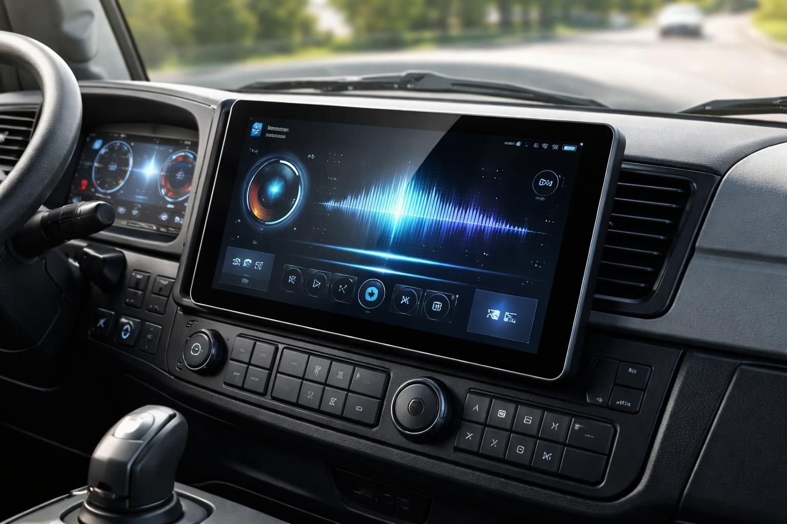 découvrez notre tablette windows conçue comme un cockpit multimédia pour camion, offrant un son de qualité et un affichage optimal pour une expérience de conduite améliorée.