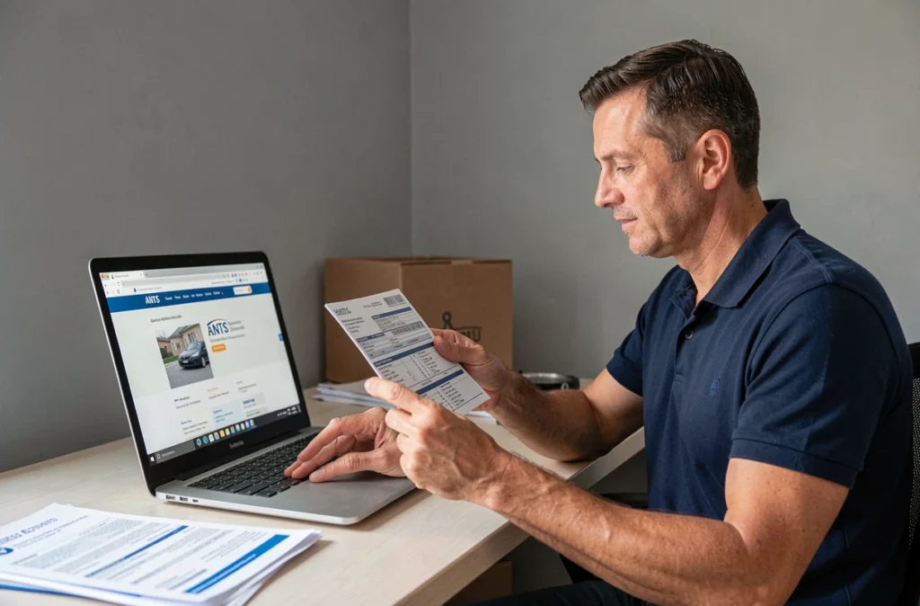 Homme effectuant le changement d'adresse de sa carte grise en ligne sur le site de l'ANTS