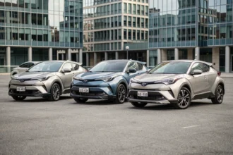 Comparaison de taille entre le Toyota C-HR et des SUV compacts concurrents garés côte à côte en milieu urbain